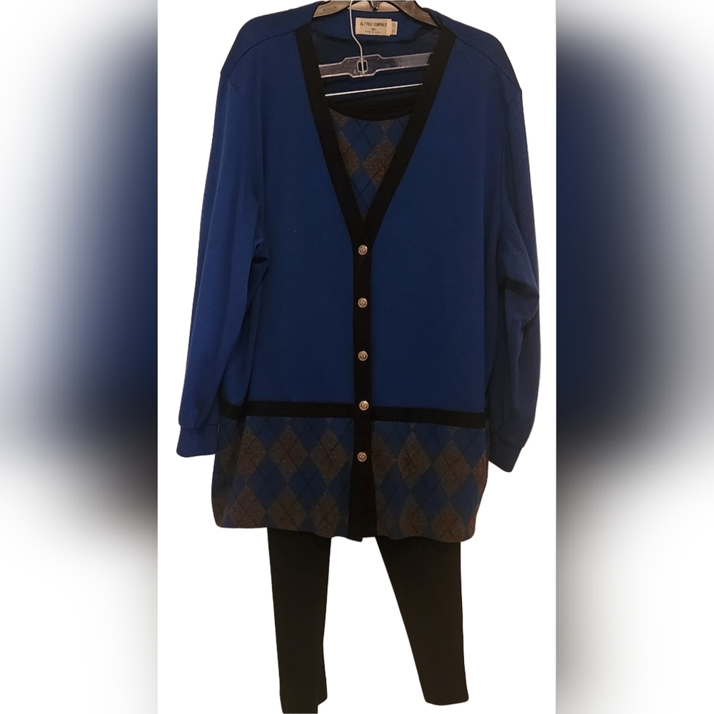 Alfred Dunner Blue and Black Cardigan Sweater